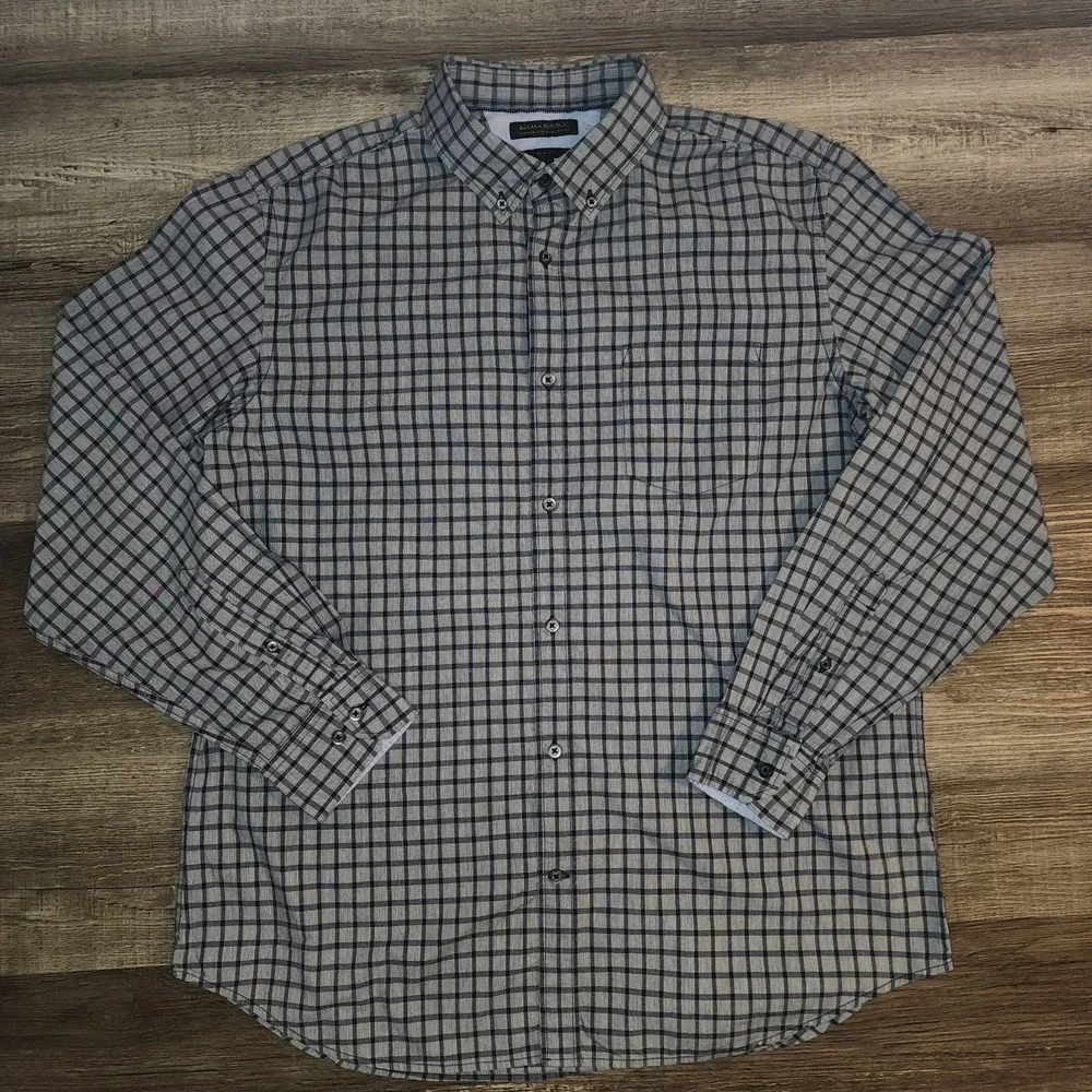 Banana Republic Men's XL Blue Slim Fit Checkered Custom 078 Wash Shirt